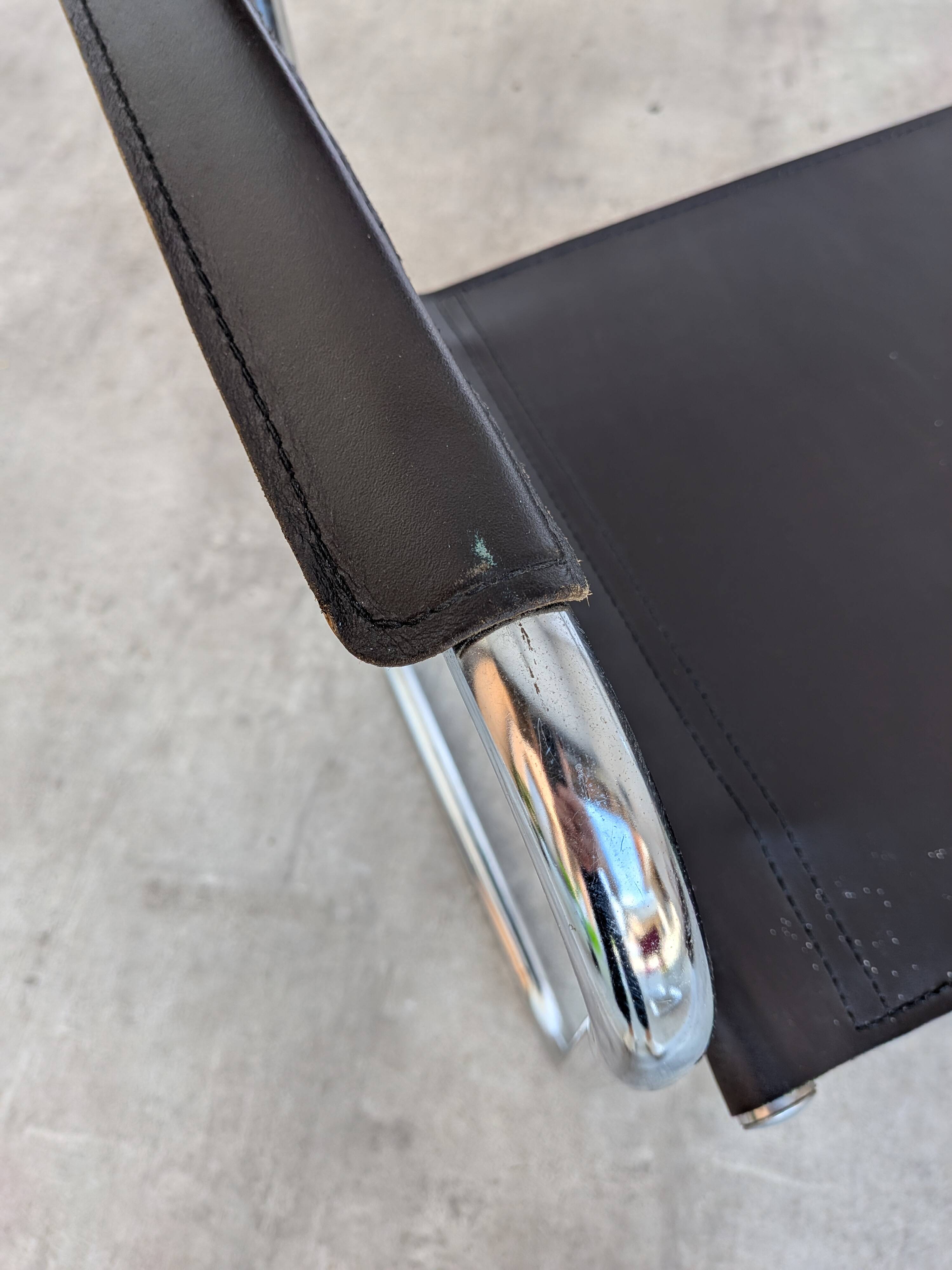 Vintage Mart Stam Style Armchair: Dark Brown Faux Leather Chrome Cantilever