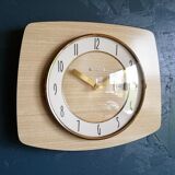 Vintage clock formica silent rectangular wall clock "bayard beige wood"