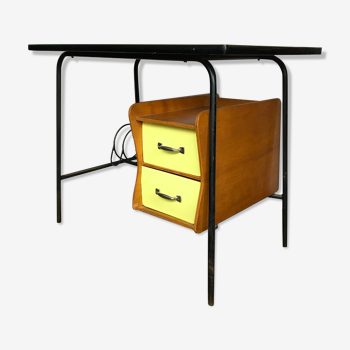 bureau vintage en bois métal et formica jaune