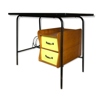 vintage desk in wood, metal and yellow formica