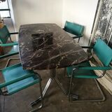 Table, chrome foot, red marble