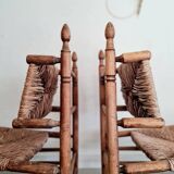 Paire fauteuils en bois et paille