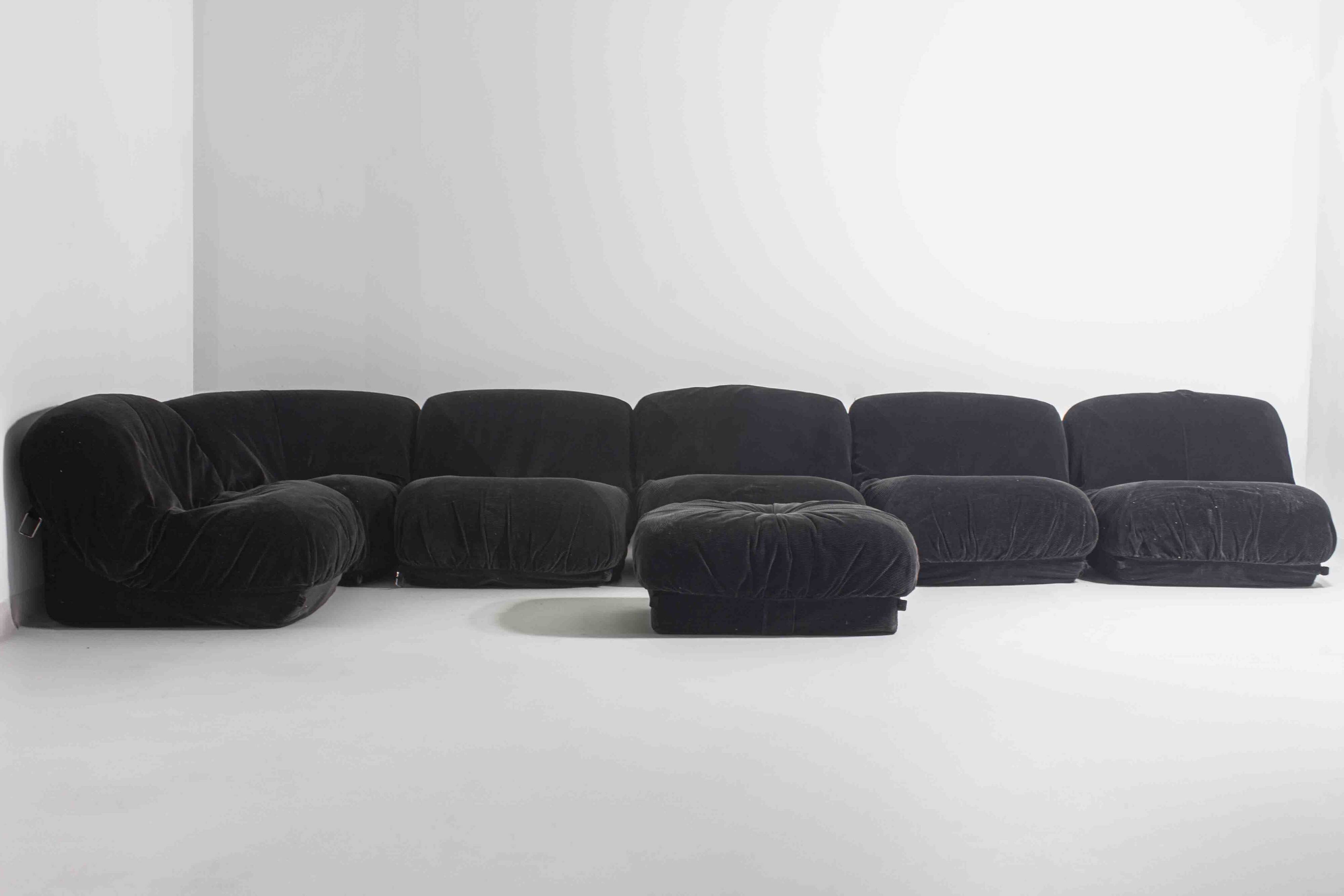 Modular "Patate" sofa in black corduroy velvet by Airborne, France 1970s