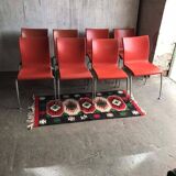 Lot de 8 chaises vintage rouges en terre cuite avec piétement chromé métallique – Martin Ballendat