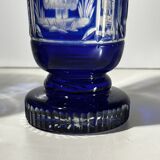 Bohemian crystal, set of 2 glasses, double-cut cobalt blue, ca 1900