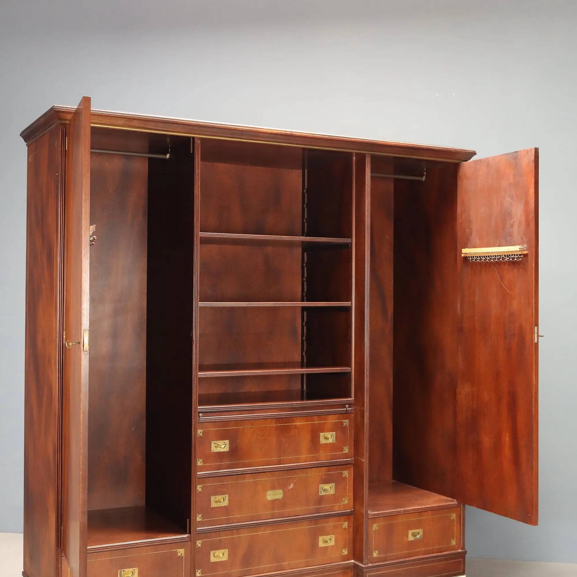Antique mahogany and brass wardrobe, United Kingdom, 20th century