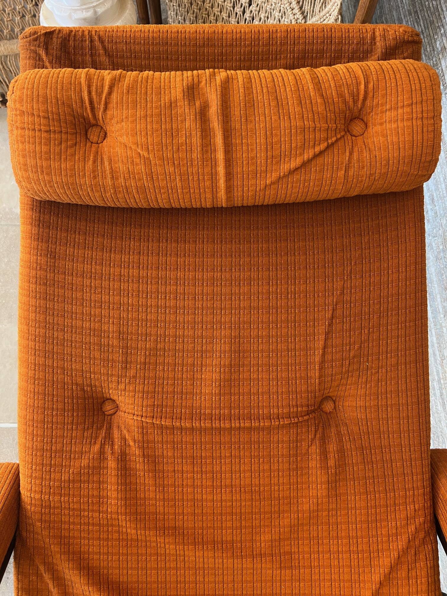 Lama 1970 relax armchair, orange velvet lounge chair
