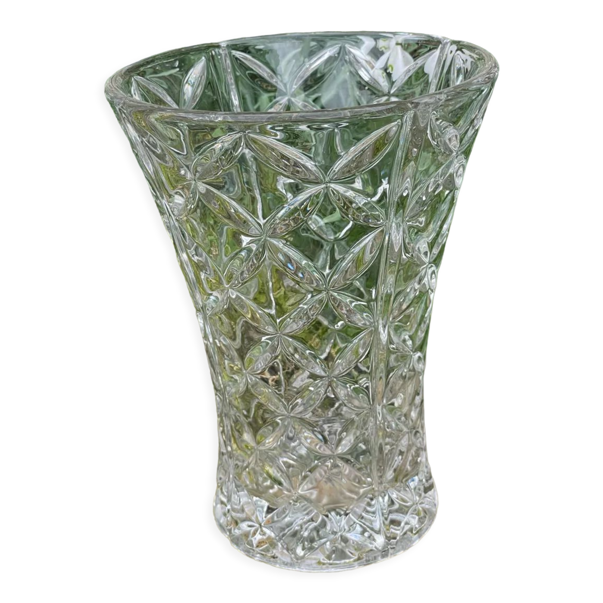 Vintage chiseled glass vase transparent glass