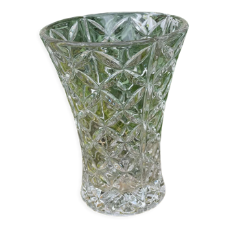 Vintage chiseled glass vase transparent glass