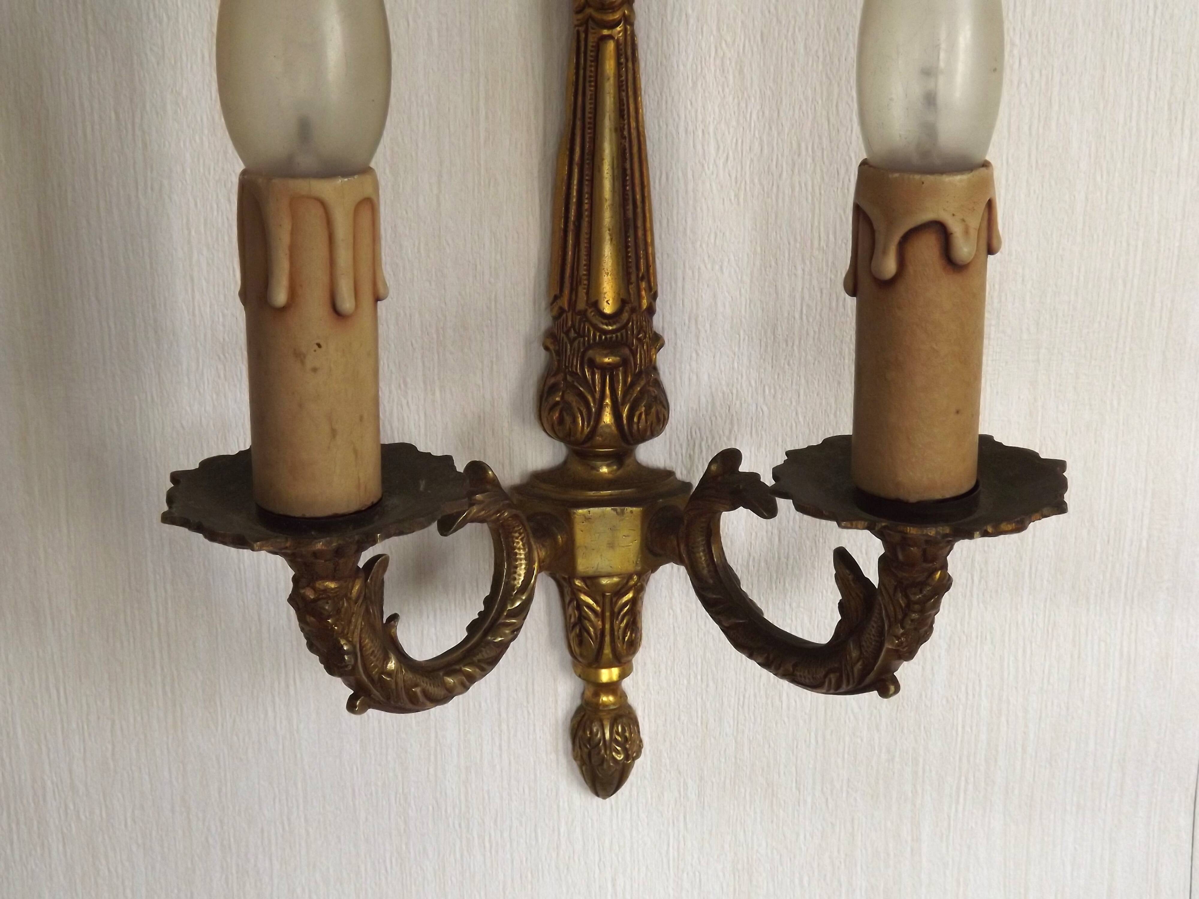 Large Vintage French Bronze Baroque Style Bronze Double Wall Light 5413