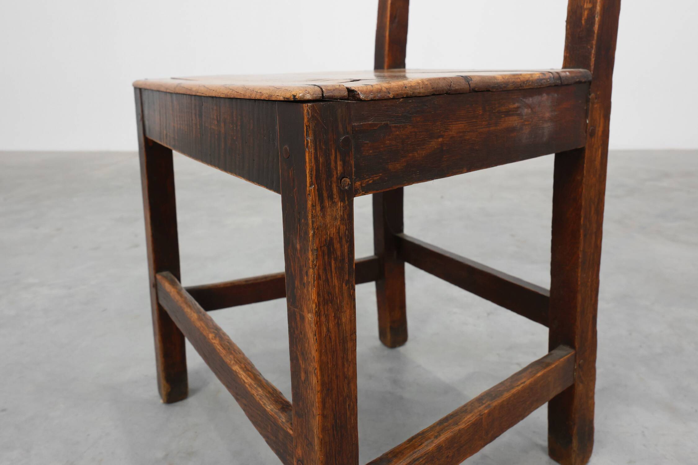 Antique oak late 19th century oak side chair, Belgium