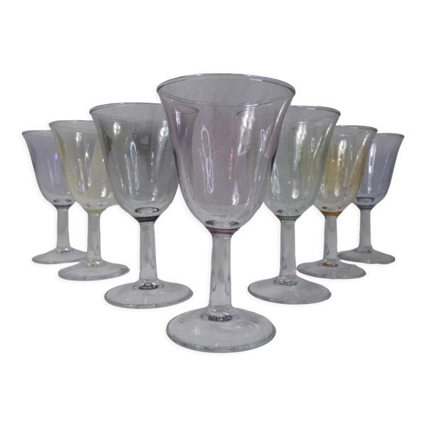 7 verres à pied apéritif arlequin vintage