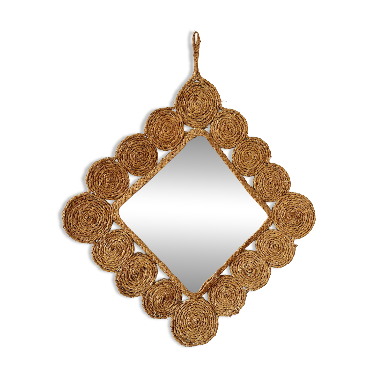 Vintage 1960s braided raffia mirror