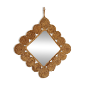 Vintage 1960s braided raffia mirror