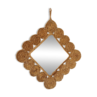 Vintage 1960s braided raffia mirror