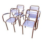 4 vintage Tolix-style chairs - in metal and wood. 1950s. French vintage. - nice patina - for covered indoor or outdoor use - paint.