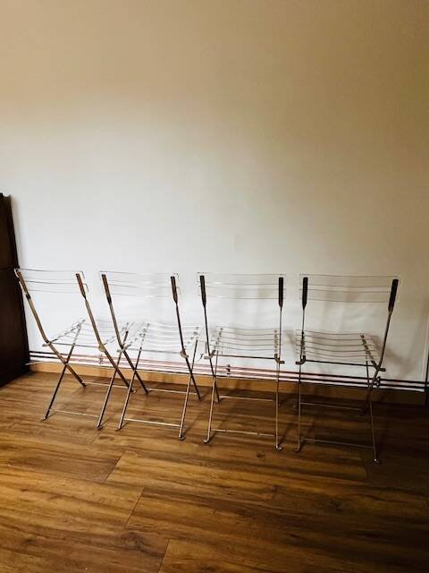 Set of 4 plexiglass folding chairs by Yonel Lebovici and Bernard Berthet 1970