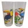 Duo de grands verres à limonade décors oiseaux vintage