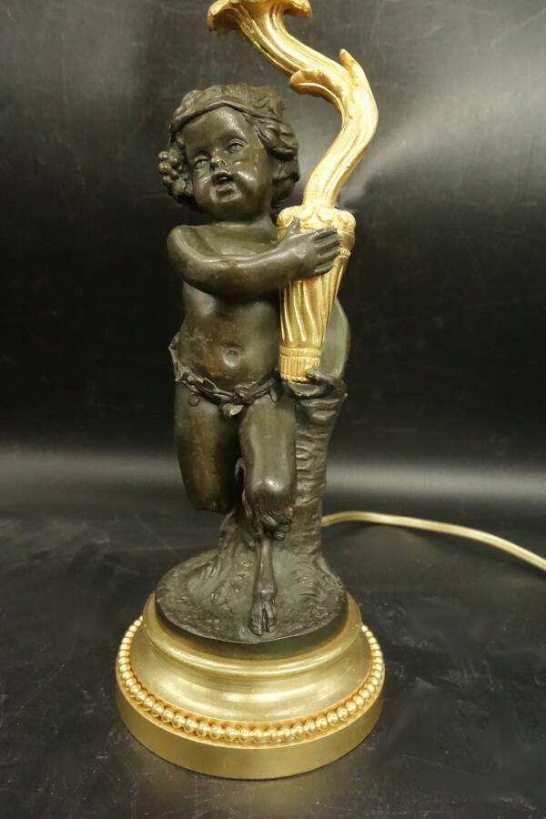 Clodion faun lamp, Louis XVI style, early 1900s - gilded and patinated bronze