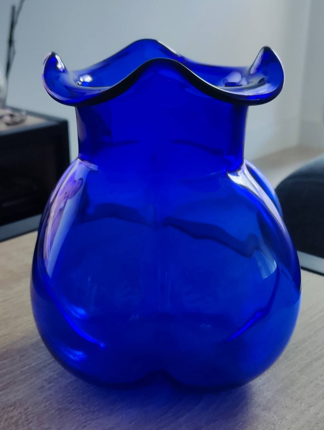 Vintage blue glass melon vase
