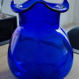 Vintage blue glass melon vase