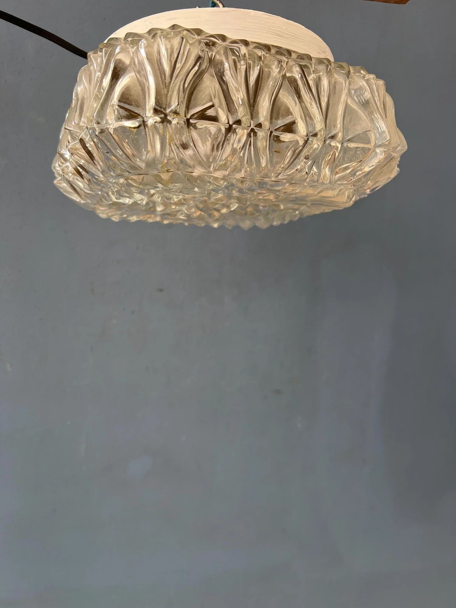 Vintage 30s flush mount glass ceiling lamp