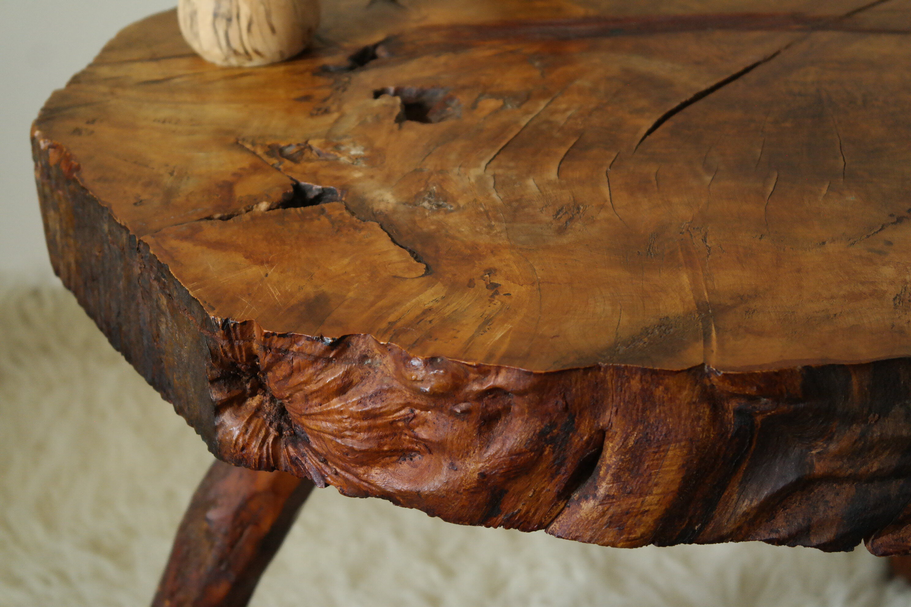 Brutalist side table made from vintage tree stump wood