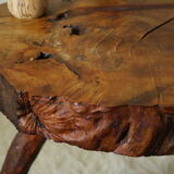Vintage brutalist wood tree stump side table