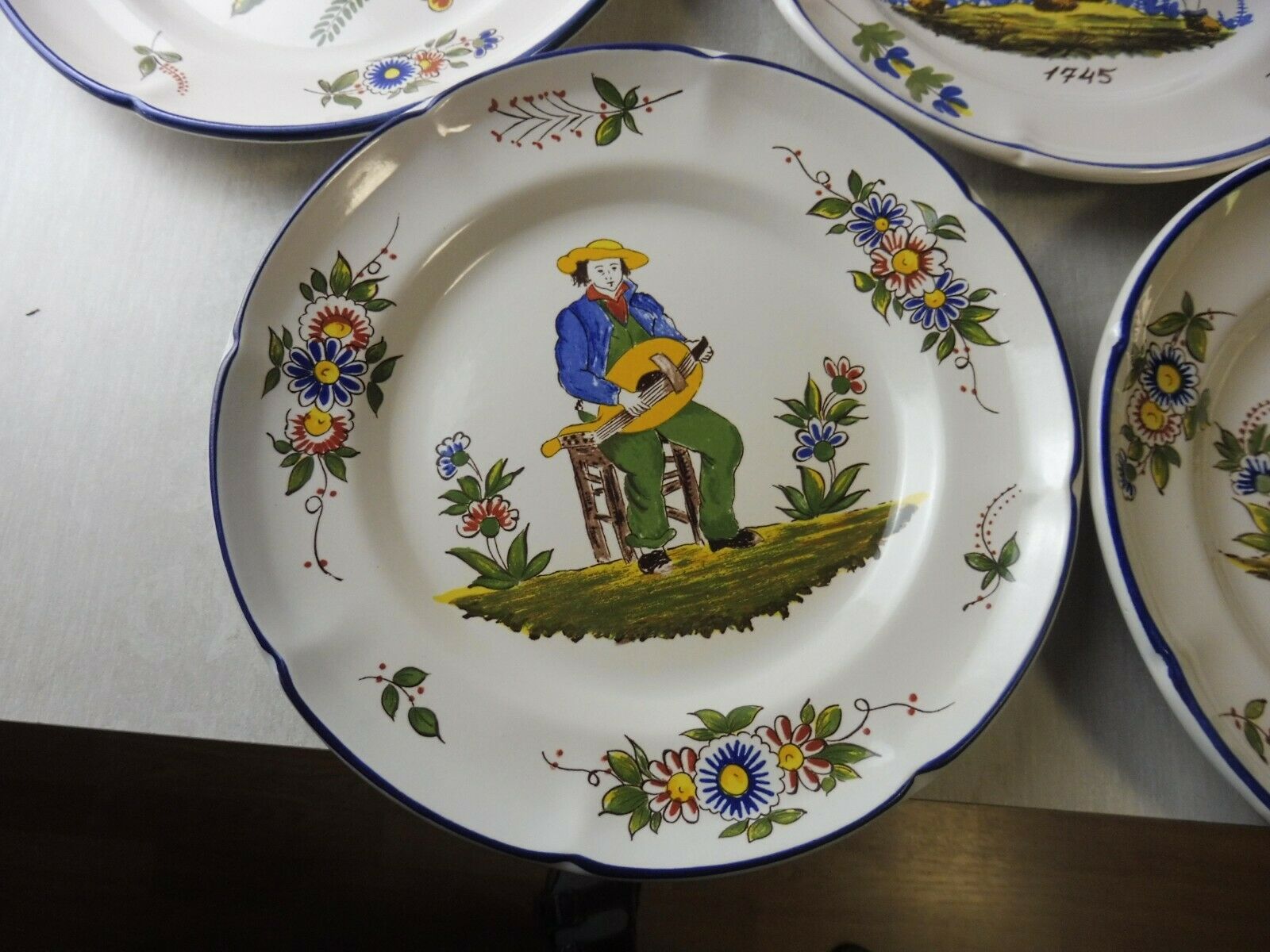 Lot of old plates, Decoration Rouen / peasant, St Clement PD