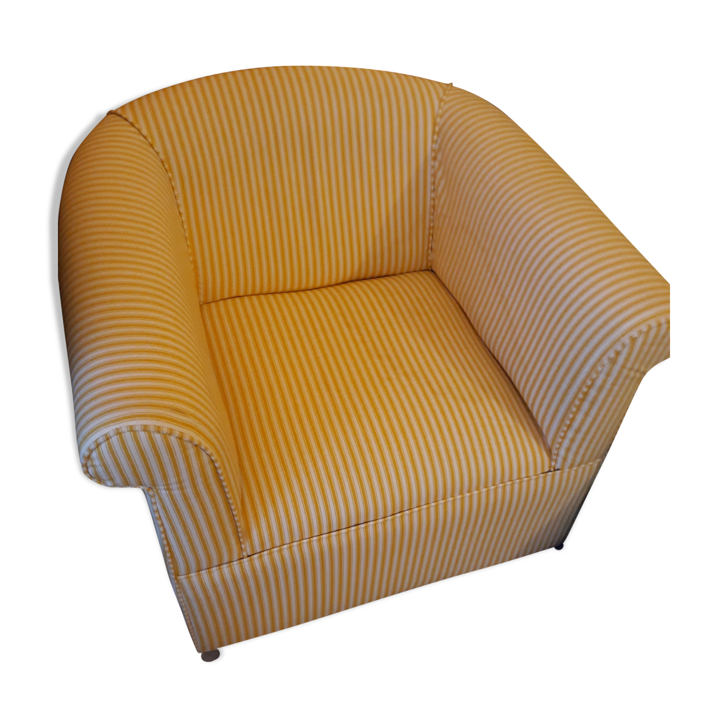 Club armchair in yellow and white striped fabric