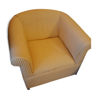Club armchair in yellow and white striped fabric