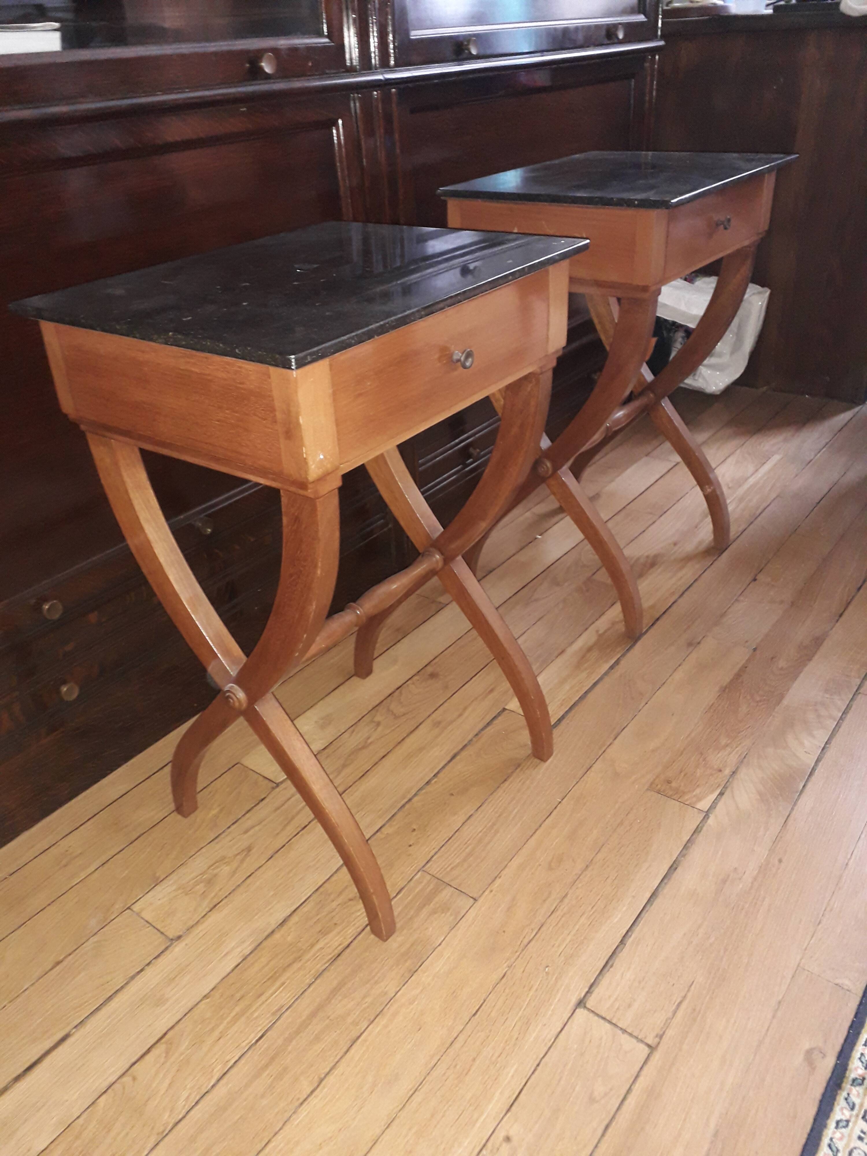 X-footed bedside pair