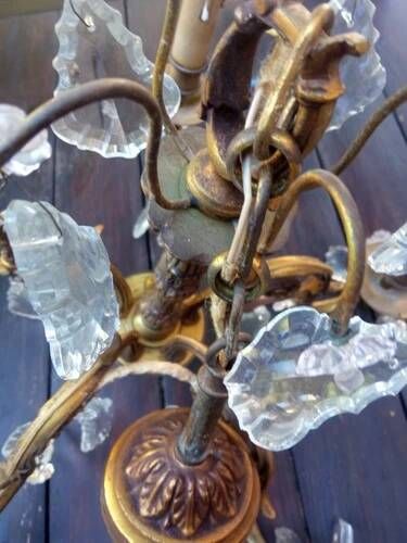 Antique gilded bronze and crystal chandelier with 5 lights / working condition l. gau?