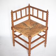 Wooden and caned corner chair, antique bobbin chair, occasional chair.