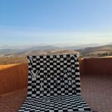 Moroccan Berber Rug Handmade - Black and White Checkered Design | Modern and Bohemian Decor 3x2 M