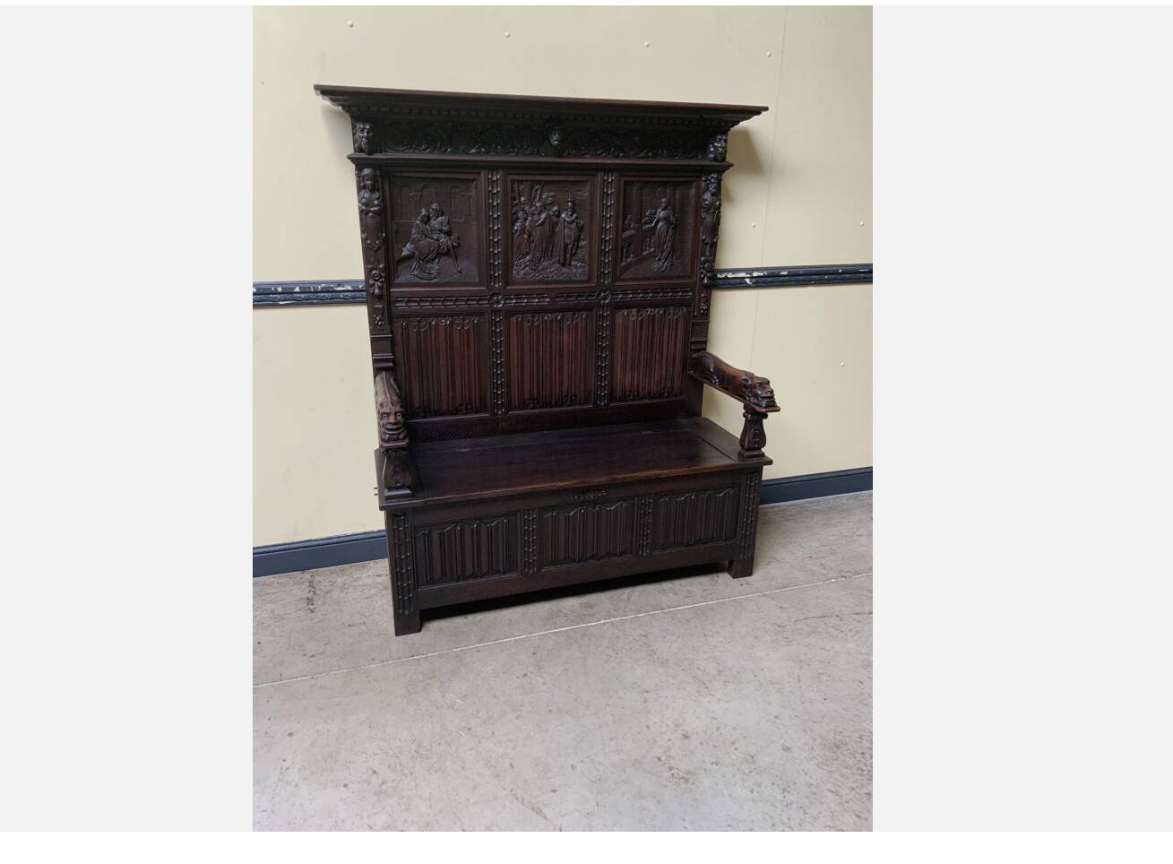 Antique impressive Neo-Gothic chest bench