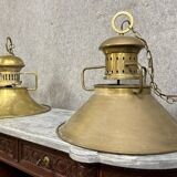Pair of important marine chandeliers in bronze and gilded brass circa 1900