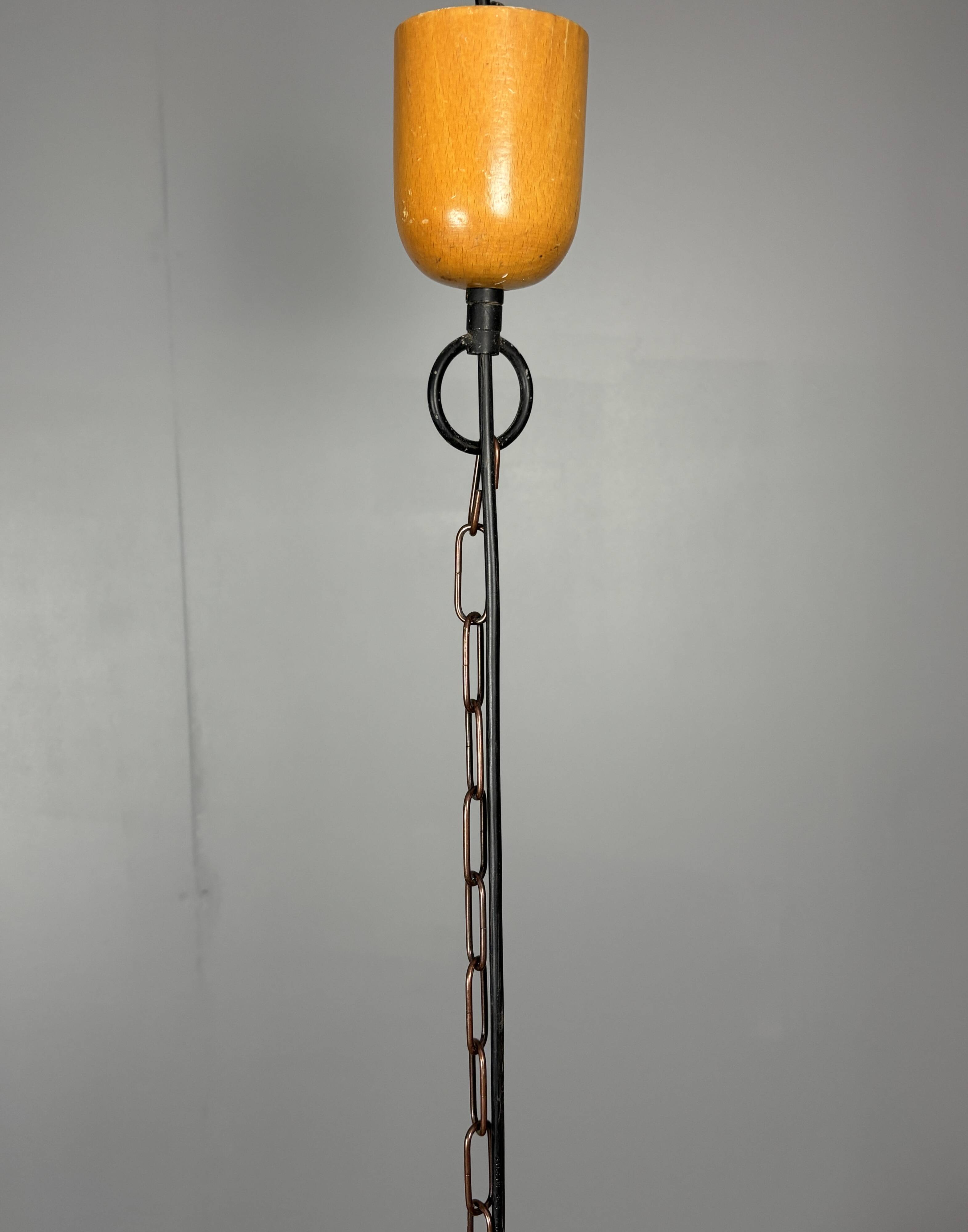 Midcentury uchiwa fan macrame fiber rattan hanging pendant lamp, 1970s