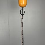 Midcentury uchiwa fan macrame fiber rattan hanging pendant lamp, 1970s