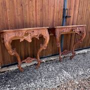 Pair of carved wall consoles in Louis XV style