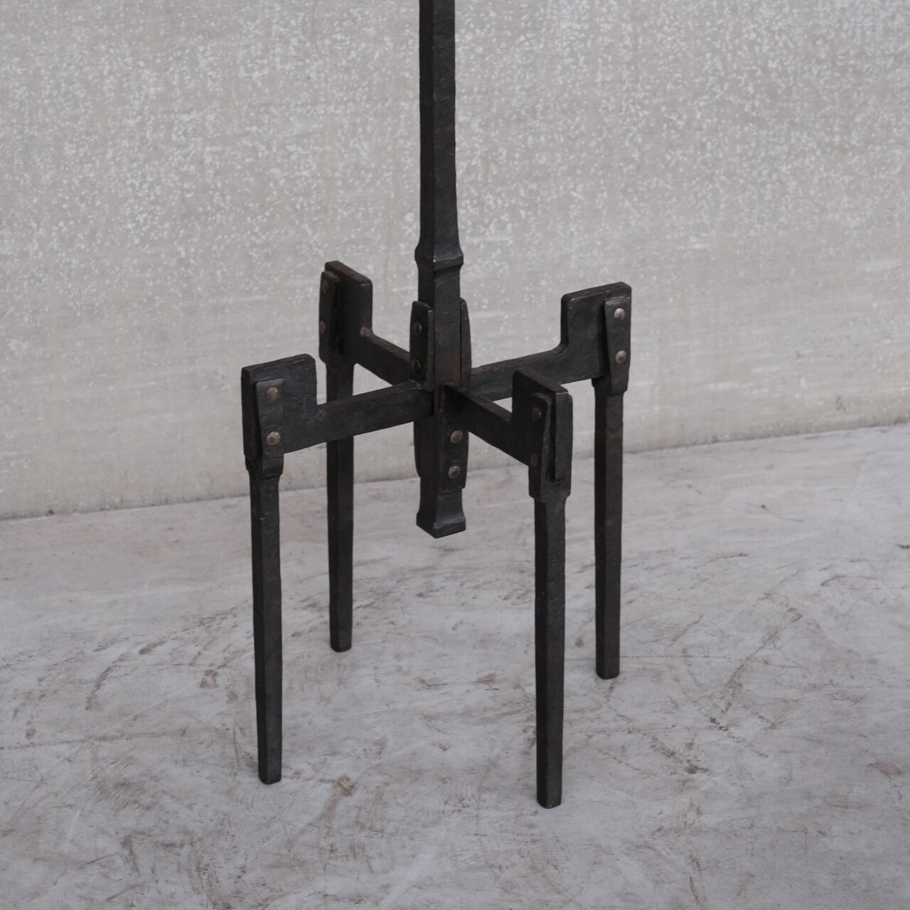 Brutalist iron mid-century floor and table lamp set