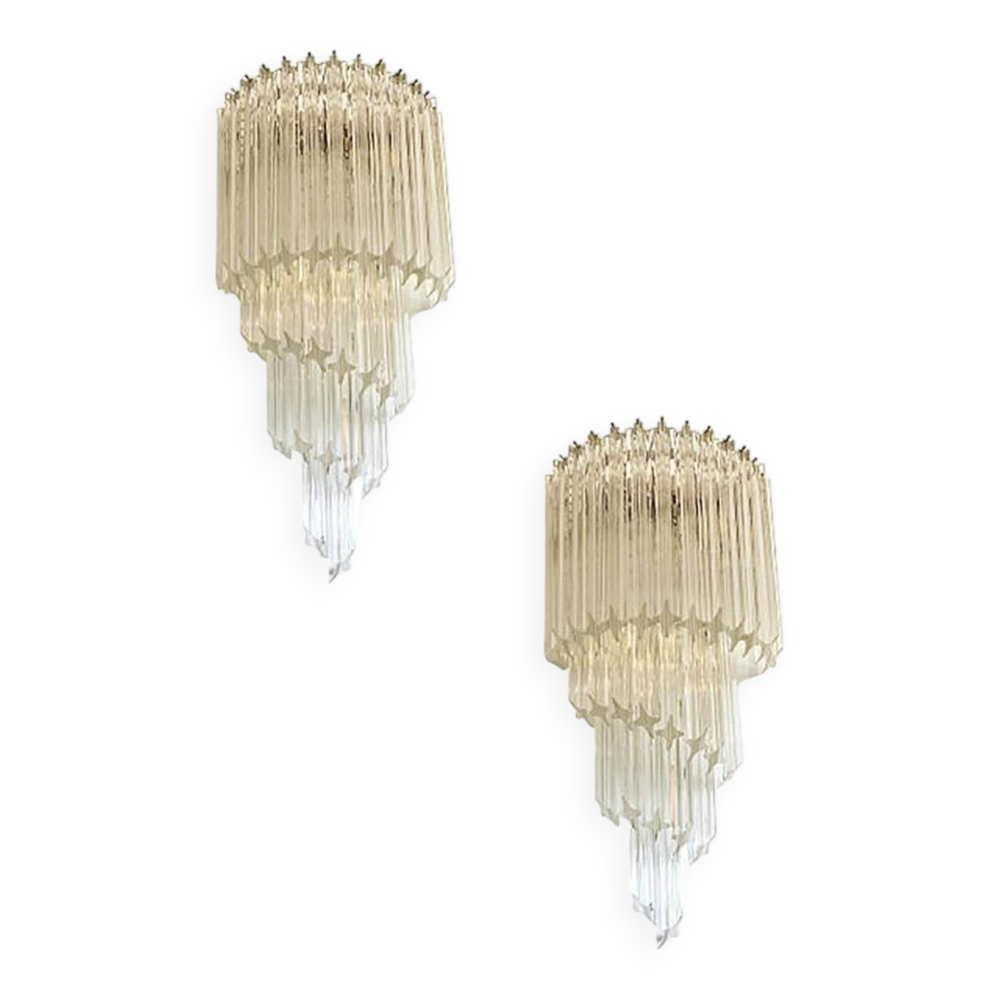 Set of Two Venetian "Quadriedro" Twist Murano Glass Wall Sconces