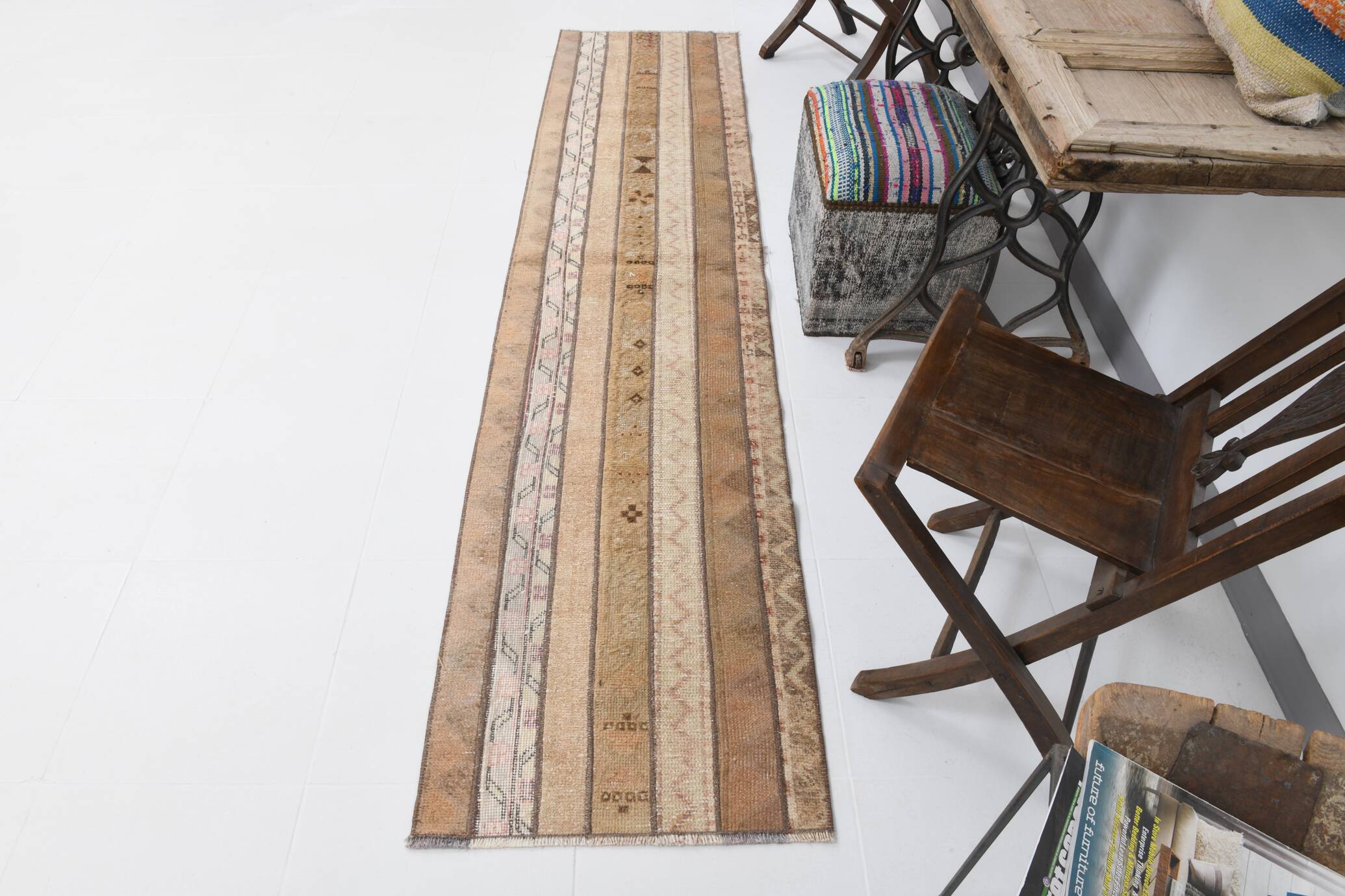 2x9 Soft Pastel Brown & Beige Turkish Runner Rug, 61x266Cm SK 21389