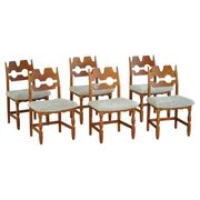 Set of 6 "Razorblade" chairs by Henning Kjærnulf in Oak and Lambswool, 1960s