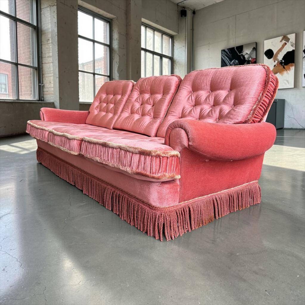 Vintage old rose canapé / armchair with fringes