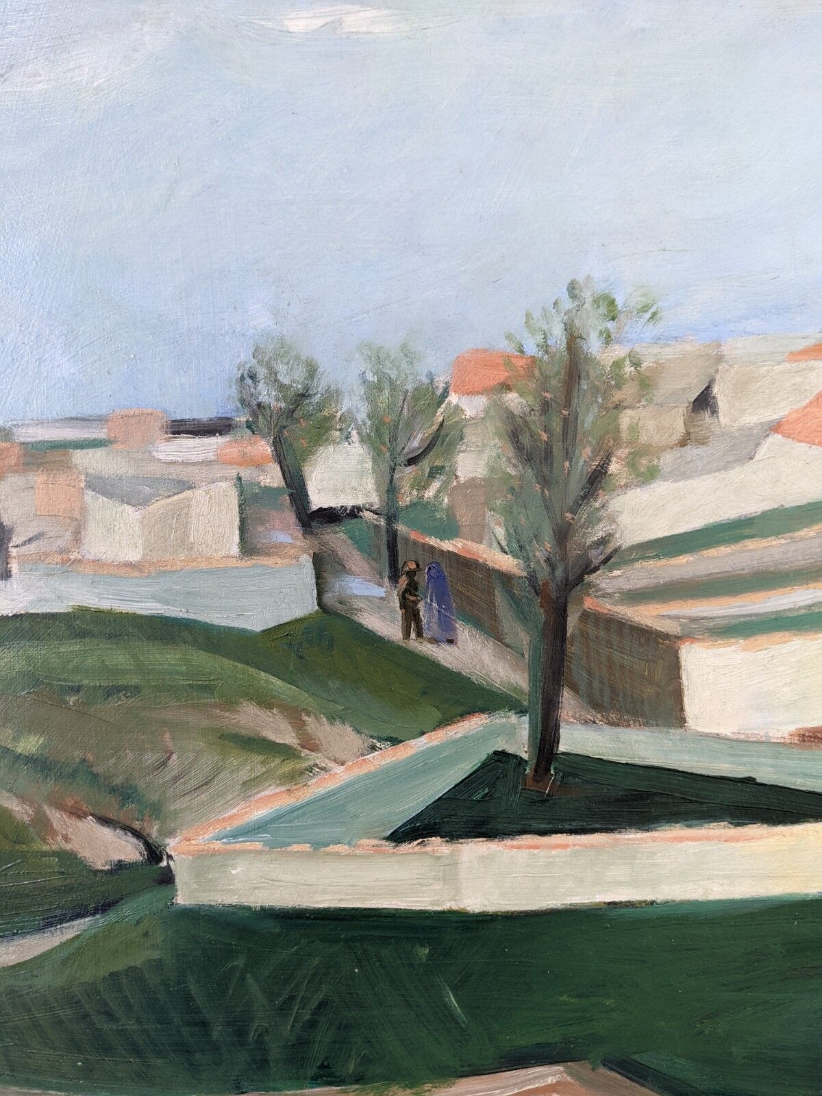 Mid-century modern swedish "slope" landscape, framed oil painting