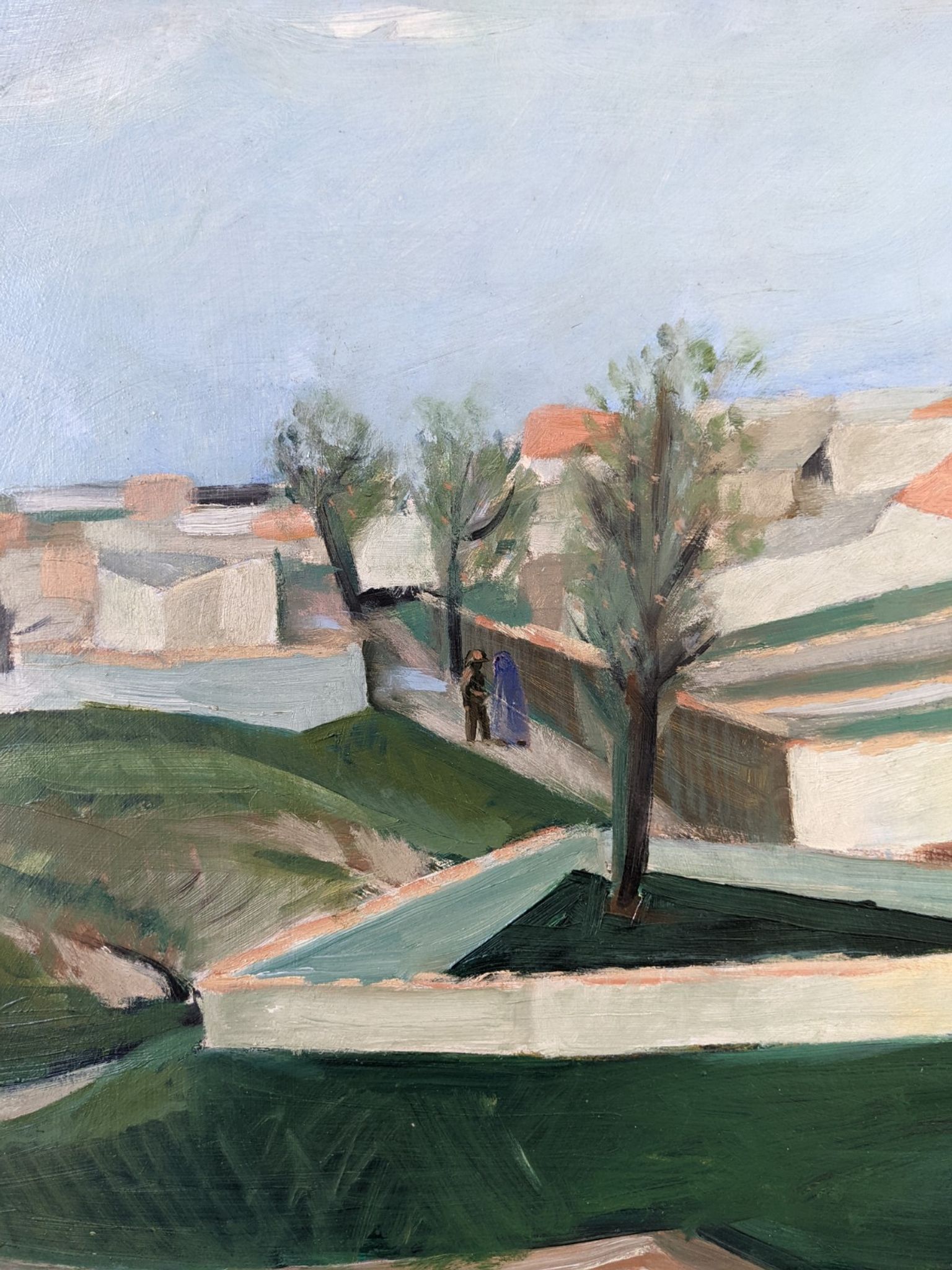 Mid-century modern swedish "slope" landscape, framed oil painting