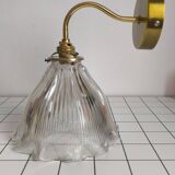 Large wall light in holophane glass and brass