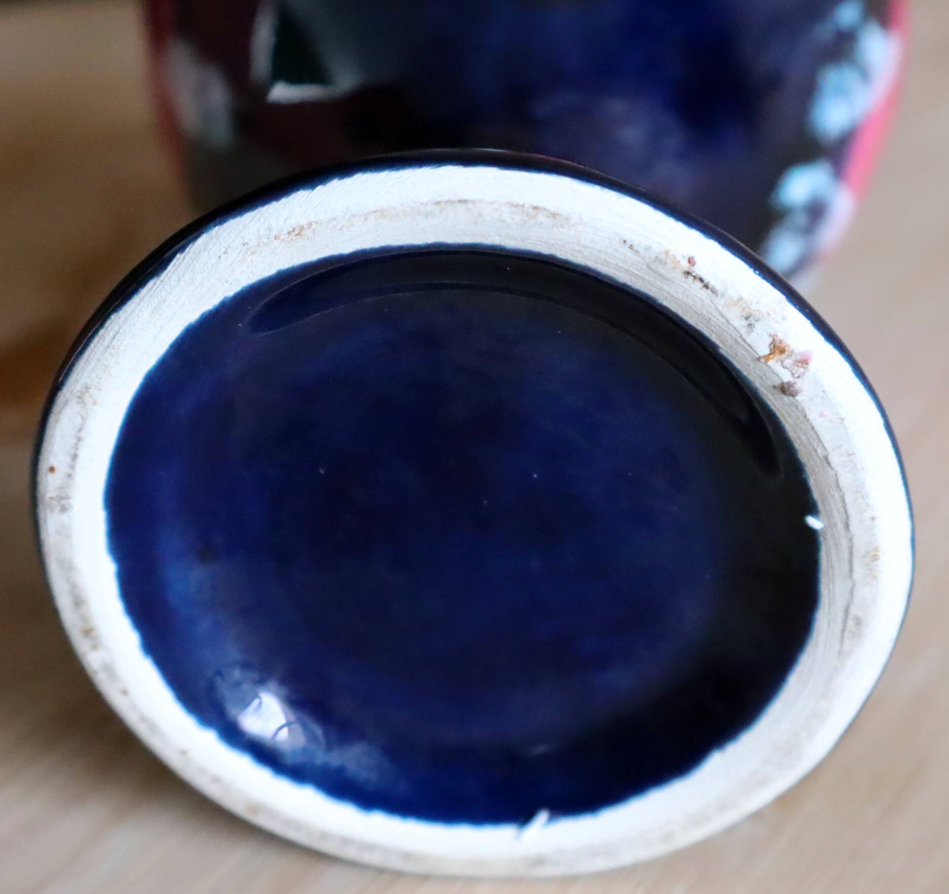 Night blue and pink smooth glazed ceramic vase pitcher soliflore.