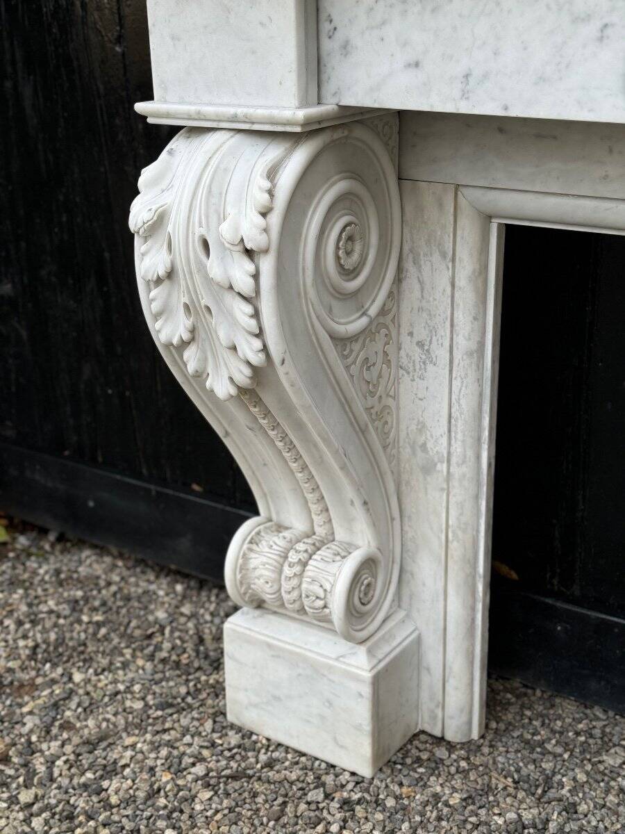 Charles x style fireplace in carrara marble, circa 1880